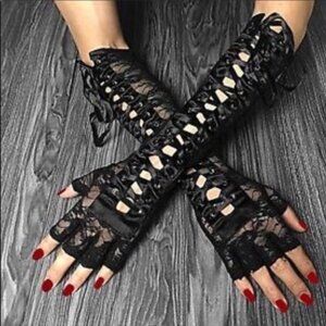 NEW Black Fingerless Corset Gloves OSFM